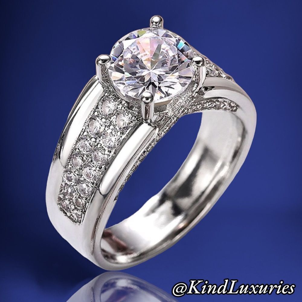 ❤️038❤️ 925 Sterling Silver‎ Diamond Wedding Ring Round Proposal Engagement Ring